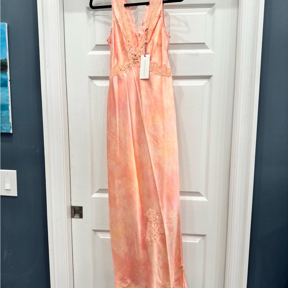 LoveShackFancy Blush Silk-Blend Midi Dress